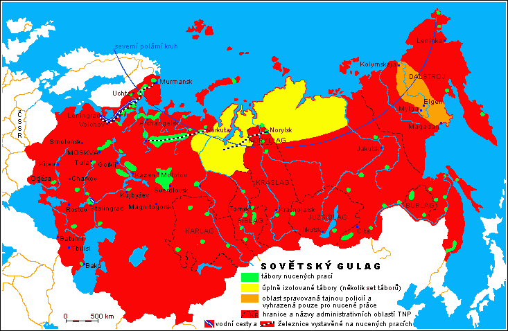 mapa rozmístění gulagů